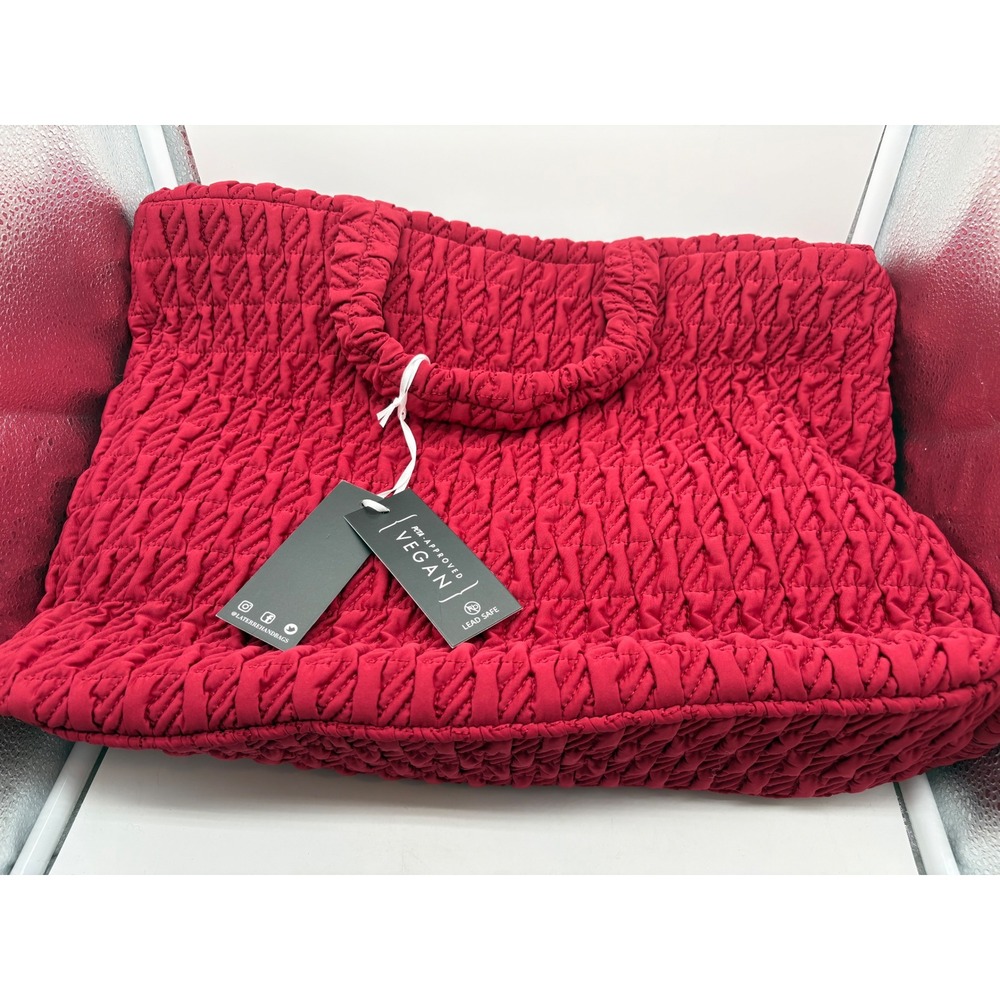 La Terre Red Smocked Tote Bag PETA Approved Vegan Lead Safe Handbag NWT